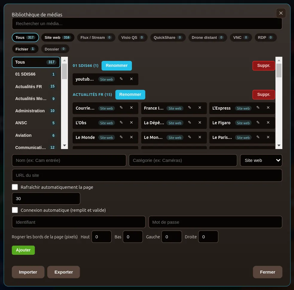 Drag & Drop media library: the usual sources saved once, ready in one click in each zone