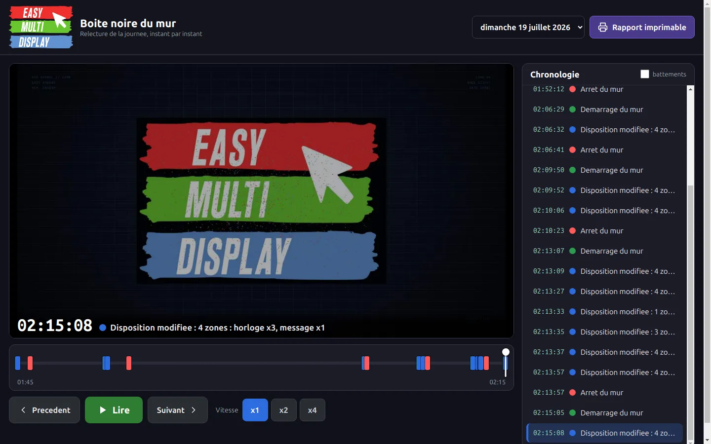 Drag & Drop black box: the wall footage replayed after a crisis, a snapshot at every change and the event log