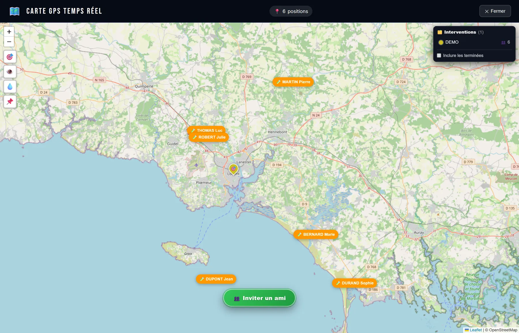 Carte des positions GPS des agents dans EMD QuickShare