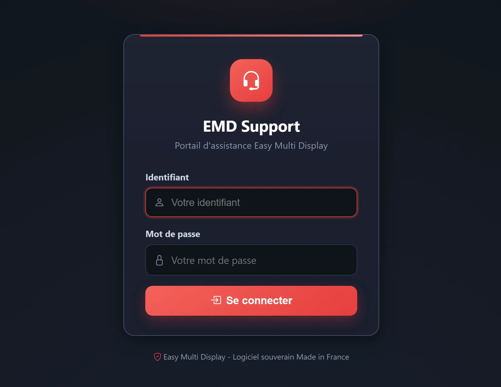 Page de connexion au portail de support Easy Multi Display