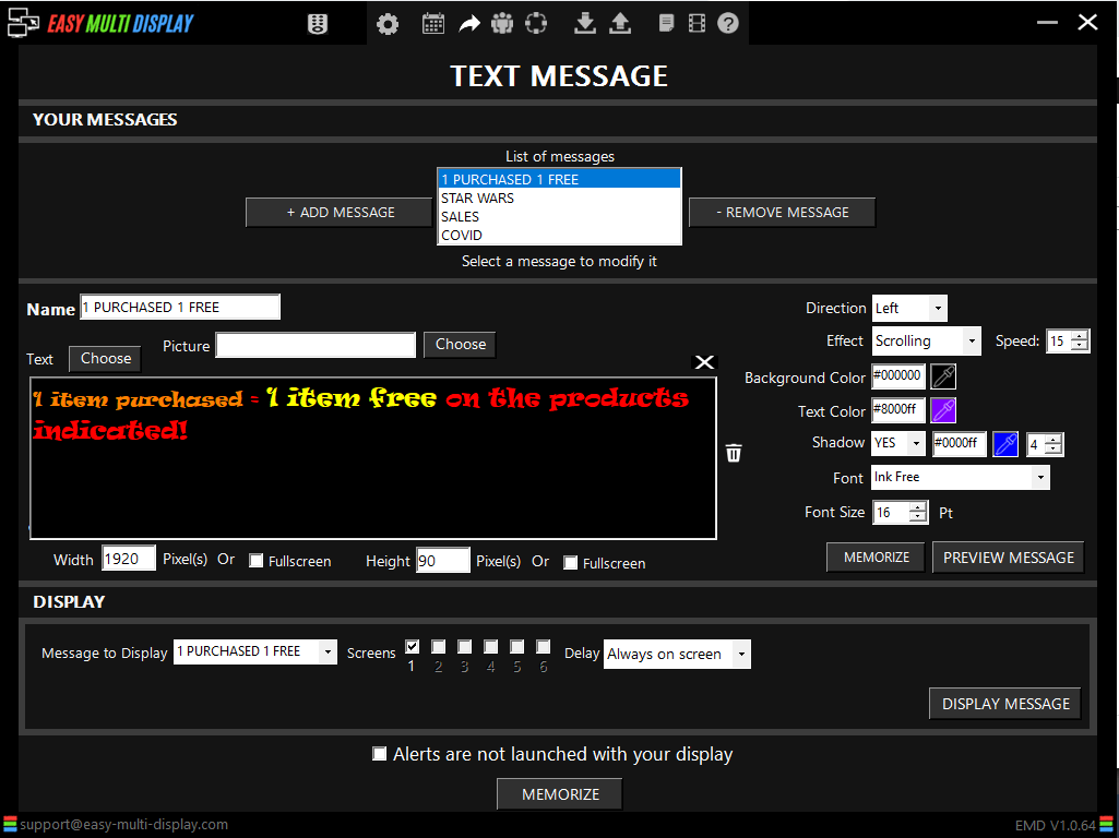 The Easy Multi Display text message option